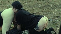 Submissive Cutie Rims Ass Gags on Rough Face Fuck at Picnic