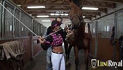 Hey, that stable boy is pounding this sexy brunette babe hard!