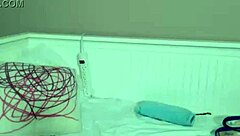 Busty oriental maxine x squirts from solo dildo bed fuck