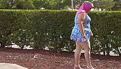 mature fat bbw squirts and pisses close-up outdoors publicly