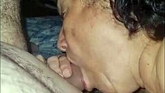 Mature Latina milf sucks cock until creamy mouth explosion complete
