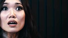 Asian babe toyed hard by futa leather monster in cucumber creampie frenzy