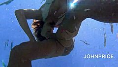 Chubby mature asian milf rides monster cock anal under ocean waves close up!