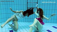 lera and sima lastova tease in sexy wet underwater play