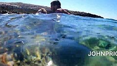 Chubby mature asian milf rides monster cock anal under ocean waves close up!
