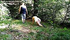 walkin my fat pig slut in park for humiliation
