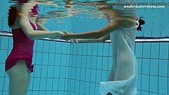lera and sima lastova tease in sexy wet underwater play