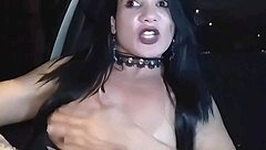 halloween latina flashes big clit in car