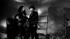 Three dominant women seduce bound man into rough strapon submission