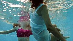 lera and sima lastova tease in sexy wet underwater play