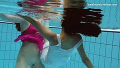 lera and sima lastova tease in sexy wet underwater play