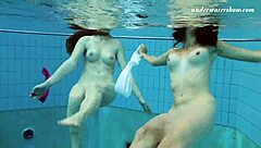 lera and sima lastova tease in sexy wet underwater play