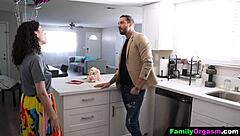 Stepdad's Cock Throbs as Stepdaughter Kneels for Deepthroat Blowjob!