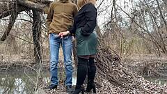 Chubby Mother-in-Law Grips Dick During Outdoor Pee!