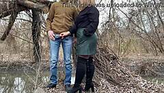 Chubby Mother-in-Law Grips Dick During Outdoor Pee!