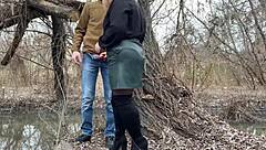 Chubby Mother-in-Law Grips Dick During Outdoor Pee!