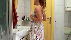 naughty mommy sneaks big dildo fuck in toilet hideaway