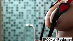 Brooklyn boldly teases massive tits and perfect body
