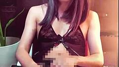 Black-Haired Ladyboy Masturbates Quietly in Public Toilet!