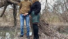 Chubby Mother-in-Law Grips Dick During Outdoor Pee!
