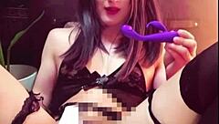 Black-Haired Ladyboy Masturbates Quietly in Public Toilet!