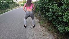 serina gomez soaks jeans wetting publicly in dutch outdoors