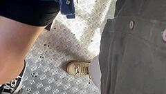 Ela flashes no panties on street and public bus ride