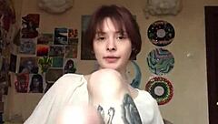 Smooth pussy revealed after stripping off her underwear on cam
