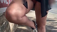 Ela flashes no panties on street and public bus ride