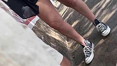 Ela flashes no panties on street and public bus ride