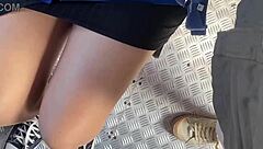 Ela flashes no panties on street and public bus ride