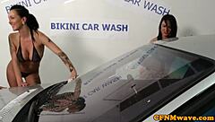 Bikini Carwash Turns into CFNM Group Sucking and Cumshots