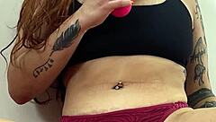 Cum for me you dirty jerk-off redhead big tits Camila Vegas masturbates wildly moaning to orgasm!