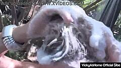 Vicky Vette's Massive Boobs Bounce in Outdoor Shower Striptease