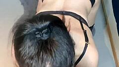 POV Petite Brunette Dildo Blowjob Mesh Panties Nylons