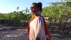 tania bares her natural small tits nude on the beach