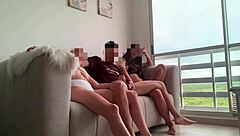 blonde brunette mff share cock movie night homemade