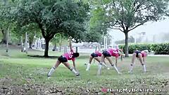 horny soccer teens share cocks cowgirl in wild foursome orgy