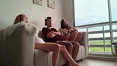 blonde brunette mff share cock movie night homemade