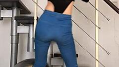 chinese girl dances seductively in tight jeans