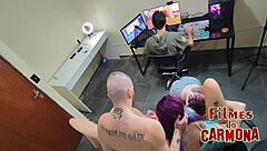 camera catch you bareback fucking in game office?