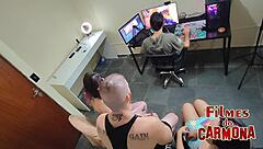 camera catch you bareback fucking in game office?