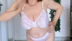 Hey granny, shake those big natural tits in lingerie