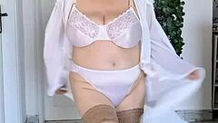 Hey granny, shake those big natural tits in lingerie