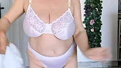 Hey granny, shake those big natural tits in lingerie