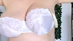 Hey granny, shake those big natural tits in lingerie