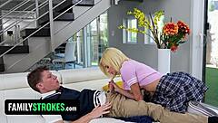 naughty blonde tempts me with her flexible body and big cock swallow