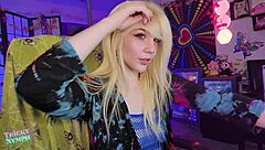 Curvy Blonde Milf Teases Shaved Pussy in Fishnets Dance