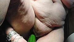 Granny Shoves Cucumber Into Her Hairy Wet German Pussy