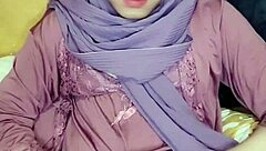 Hijab Crossdresser Strokes Cock in Solo Indonesian Play